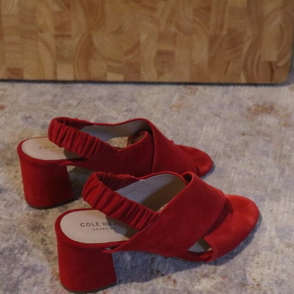 Cole Haan Size 8 Red Suede Block Heels - Picture 2 of 8